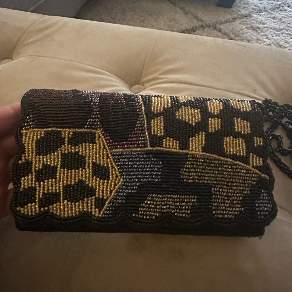 Beaded Animal Print Clutch Bag